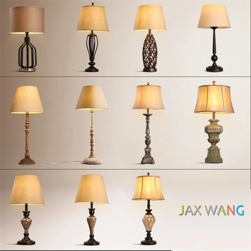 

JW European Style Vintage Ceramic/iron Table Lamp Fabric Lampshade Desk Light for Living Room Bedroom Bedside Lighting Fixtures