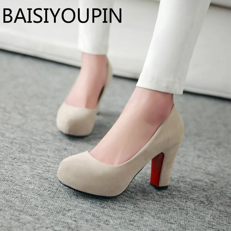 2018 Women Sexy High Heels Shoes Round Head Paltform Shallow Women's Shoes Big Size 42 43 Small Size 32 33 Thick Heel All Match