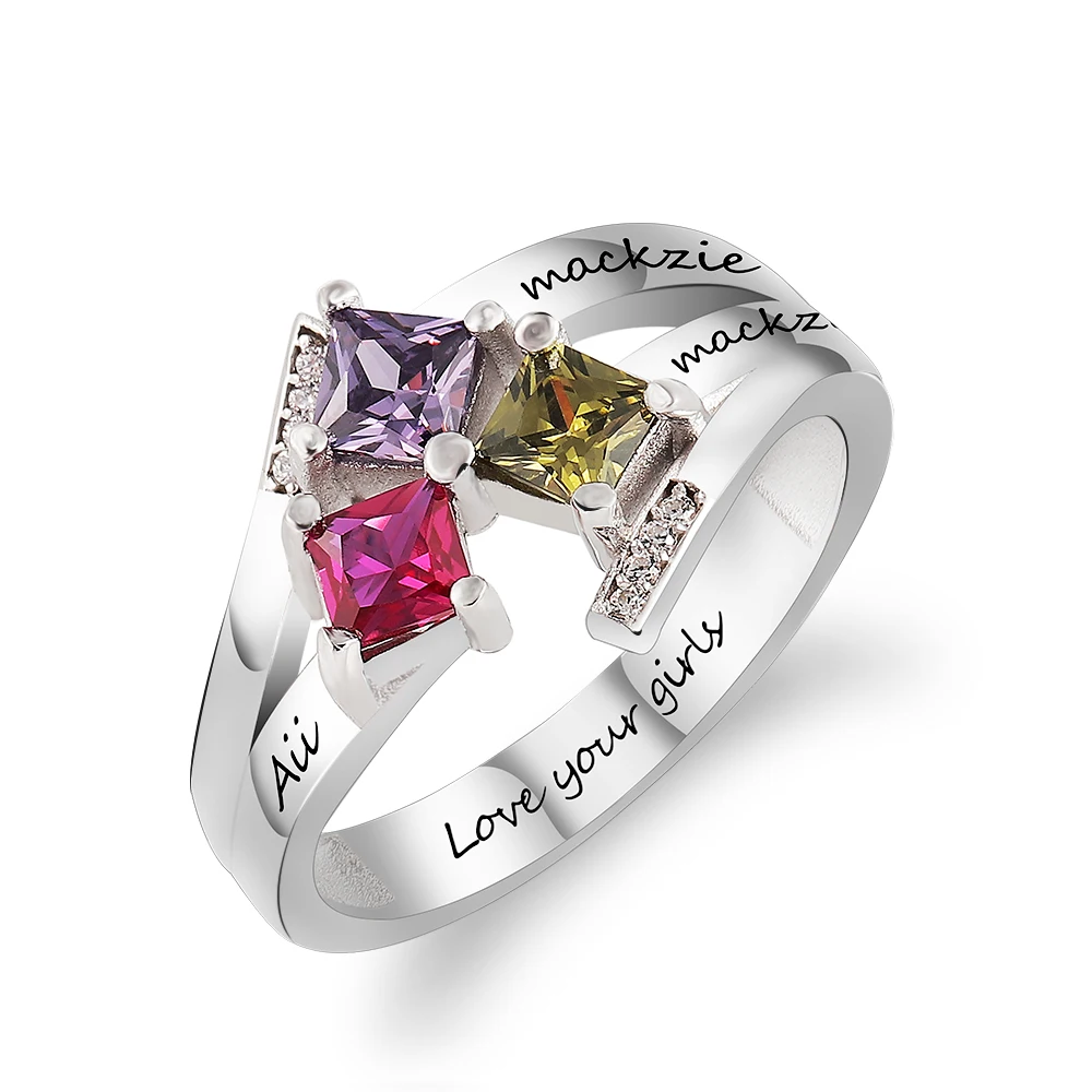 

Personalized Mothers women Rings Custom Engrave Name&Birthstone stone 925 Silver Wedding Rings Birthday Gift#SS40