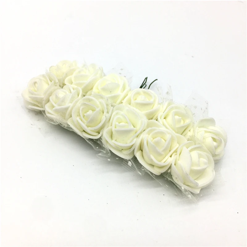 

Two Bundles Of Flowers 24 pcs Mini Foam Rose Artificial Flowers For Wedding Home Decoration Scrapbooking Fake Flower # Cream 37
