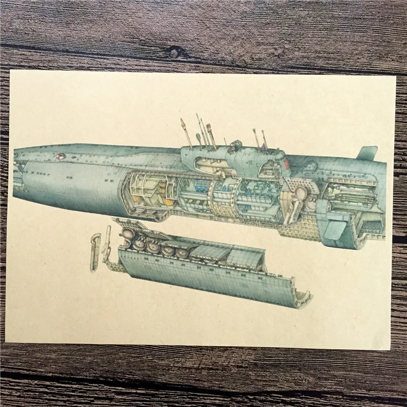 RMJ-076 Назад в будущее крафт-бумага "подробный интерьер подводной лодки" обои художественные постеры картины Домашний Декор для ванной 42x30 см - Цвет: r