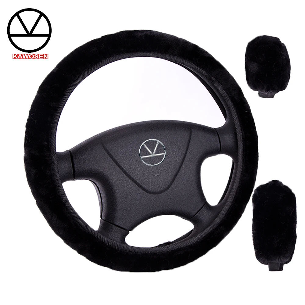 KAWOSEN 1 Set 3 Pcs Winter Warm Plush Steering Wheel Cover Handbrake Cover Gear Shift Cover 38cm diameter Cute Plush FSWC01