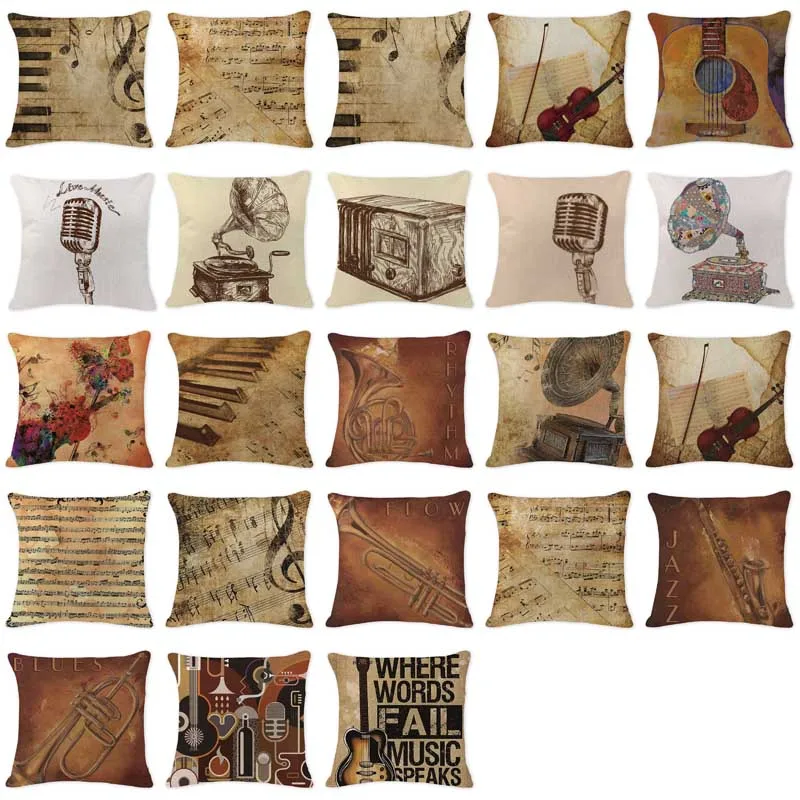 

New Toss Cushion Case European Vintage Music Pillow Case Living Room Large Cotton Linen Home Decotr Linen Cotton Throw Almofada