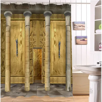 

LB 180*180 Shower Curtain Digital Painting of the Hall of Ancient Egyptian Temple with Columns And Mural for Bathtub Home Decor