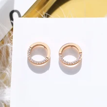 YUN RUO Новая мода кисточка Циркон CZ Круглые Серьги гвоздики розового золотистого цвета женский подарок титановая сталь хорошее ювелирное изделие никогда не выцветает