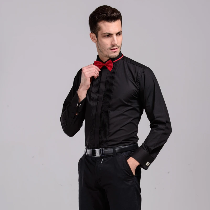 Mens Dress Shirt French Cuff Wing Tip Collar Formal Dress Shirts Tuxedo Shirts For Men Wedding Stage Costume
