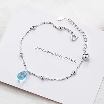 

New Korean Literary Sweet Blue Crystal Water Drop Bracelets For Women 925 Sterling Silver Pendientes Jewelry Gift Brincos SAB8