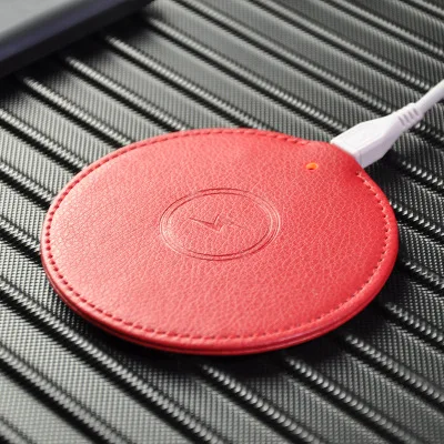 

PU leather QI fast mobile phone mouse pad wireless charger Round wireless ultra-thin fast charge for iphoneX 8
