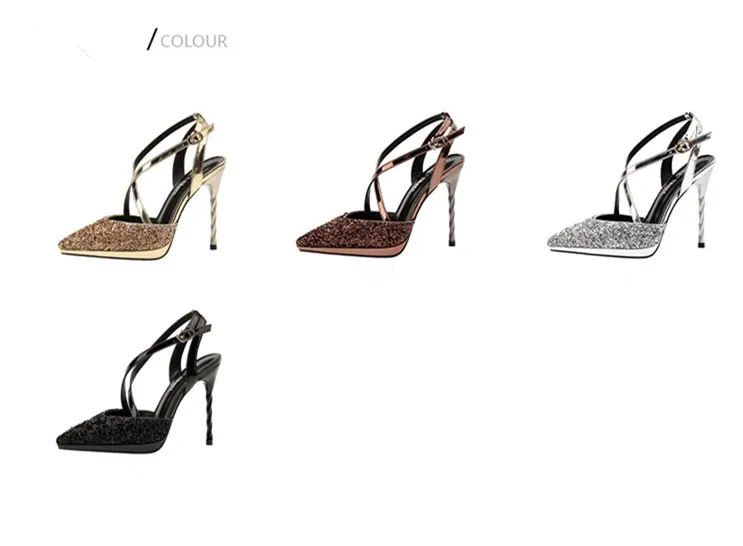 2018 High Heel Cross-Tied 34-39 Size Shoes For Women Platform Sequin  Cross-tie Shallow Summer Shoes Sandals M8F16 (3)