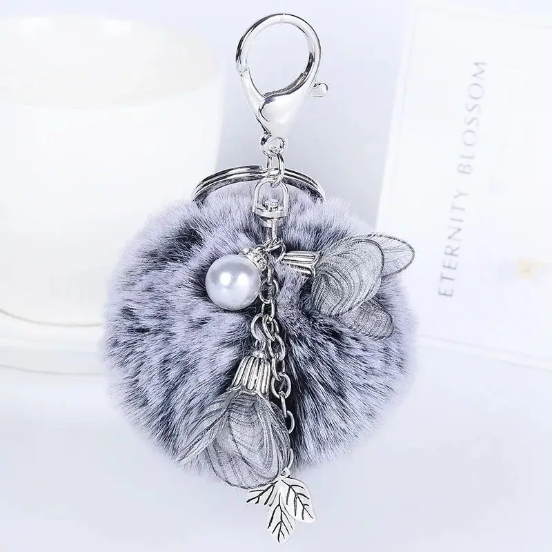 New exquisite pearl plush keychain cute ball bag car pendant creative gift key ring cloth flowers charm | Украшения и аксессуары