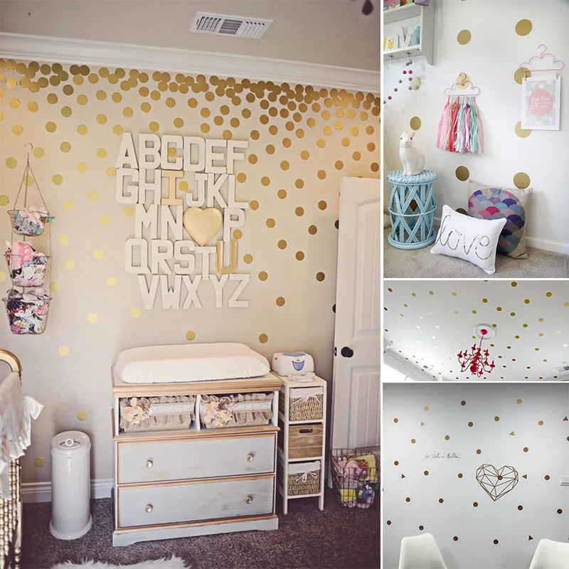 Gold Polka Dots Wall Stickers Children'S Room Decor