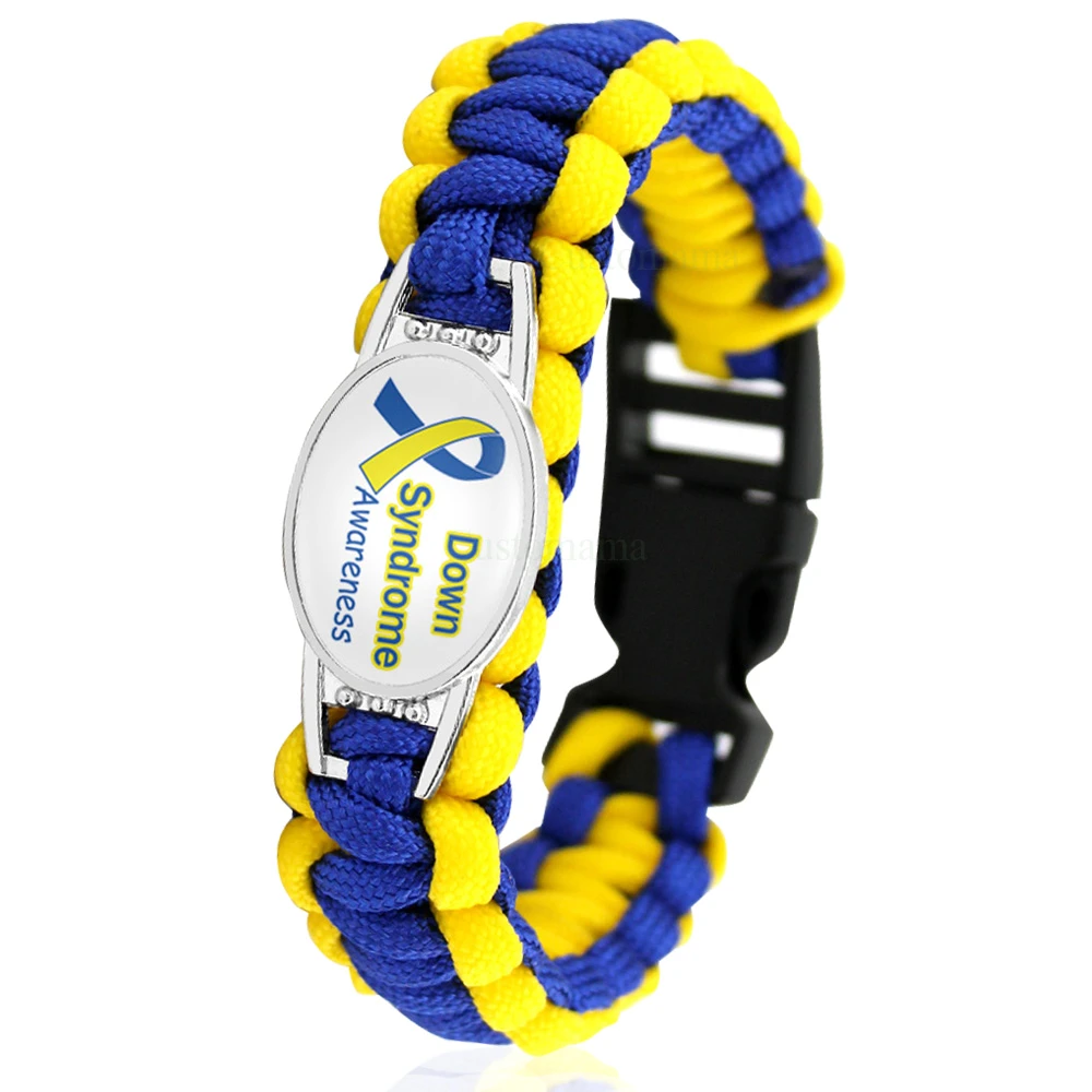 Down Awareness Bracelets Cancer Ribbon Paracord Charm Bracelets 25*18mm Glass Cabochon Men Women Boy Jewelry|boys jewelry|charm braceletsurvival paracord -