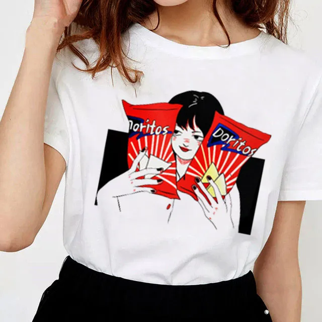 

Women's Harajuku Japanese Kawaii Ladies Ulzzang Cartoon fun Print T-shirts Summer Bf Loose casual Female Korean Women's Clothes
