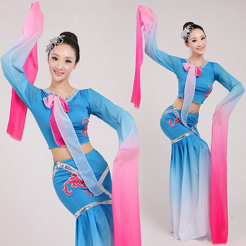 

Children Chang 'e Dancing Dress Chinese Folk Dancing Costume Women Yangko Dancing Dress Long Water Sleeve Dancer Wear 16