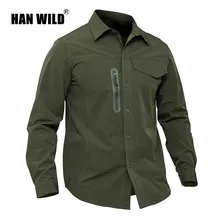 HAN WILD Мужская Летняя быстросохнущая походная рубашка с длинным рукавом, тактическая футболка, дышащая Военная рубашка, рубашка для верховой езды