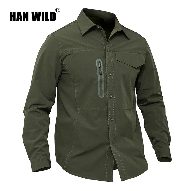 

HAN WILD Men Summer Quick Dry Hiking Shirt Long Sleeve Tactical T-Shirt Breathable Combat Military Shirt Shooting Riding Shirt