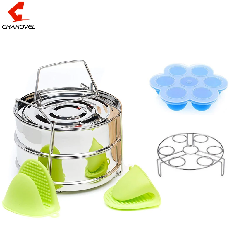 CHANOVEL 2 Layers Food Steamer Basket 304 Stainless Steel Portable
