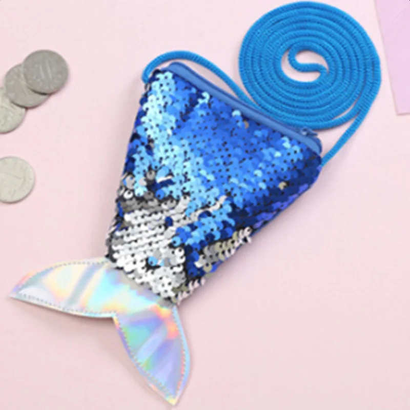 Женские кошельки для монет с блестками в виде рыбьего хвоста, маленькая сумка через плечо для девочек, изменение денег, держатель ключей для карт, кошелек, сумка, Новинка лета - Цвет: blue