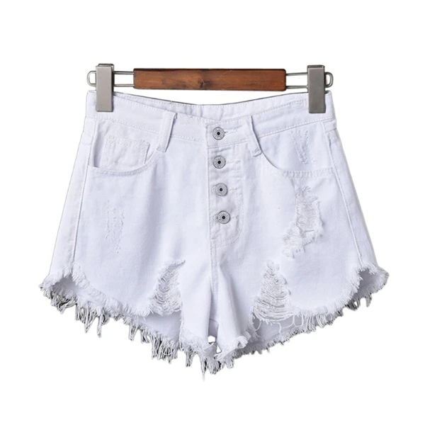 White shorts Женские сексуальные рваные джинсы с высокой талией, летние джинсовые шорты большого размера - Цвет: White shorts