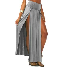 С двумя вырезами женская сексуальная высокая талия длинная полная длина ноги макси юбка Леди Летний стиль эластичные две стороны Сплит Jupe Femme юбки