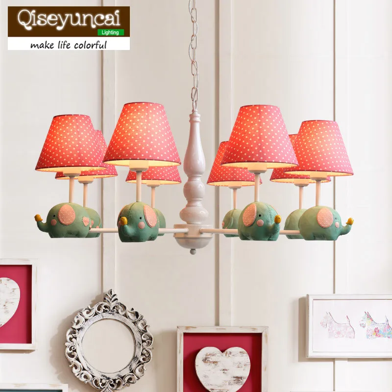 

Qiseyuncai 2018 new Nordic simplicity pastoral fresh baby elephant chandelier boy girl child room bedroom lighting