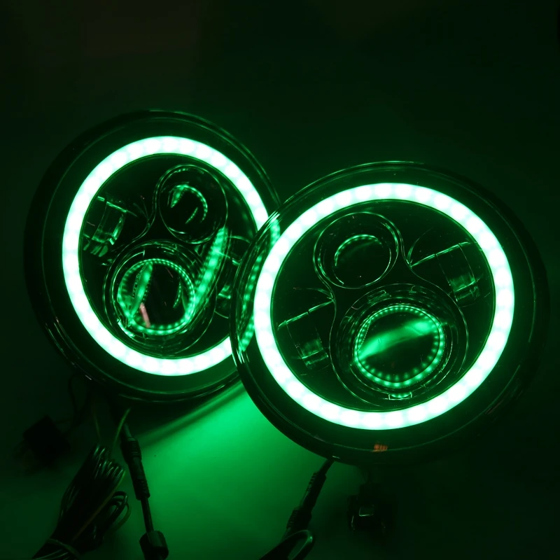 TNOOG 7 дюймов светодиодный фар RGB Halo Кольцо Ангельские глазки и янтарный поворота с