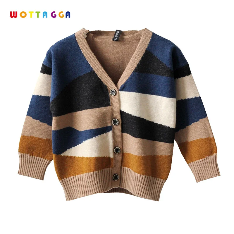

WOTTAGGA 2018 Autumn Kids Sweater Patchwork Design Baby Knitted Cardigans Casual Toddler Boys Sweater Woolen Fleece 3-7Y
