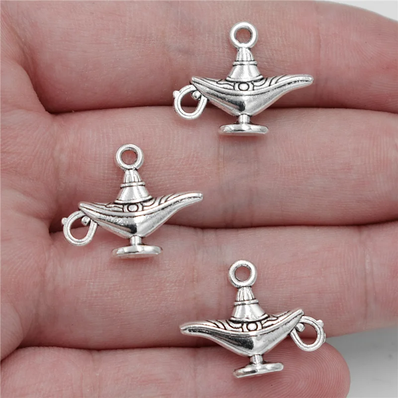 

5pcs 22*18mm Antique Silver Charms Aladdin Magic Lamp Genie Pendants for Jewelry Lamp of Aladdi Charm DIY Making Handmade Craft