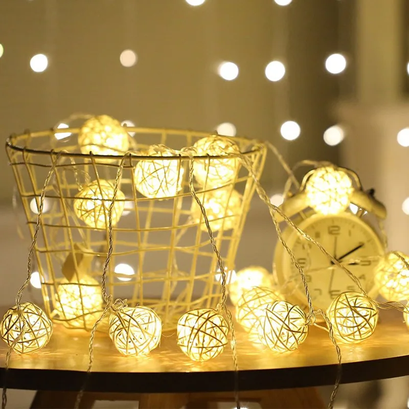 

10/20 Leds Rattan Ball Fairy Light Lamp Battery Operated Christmas Garland Holiday Party String Fairy Light Decor Luces Led