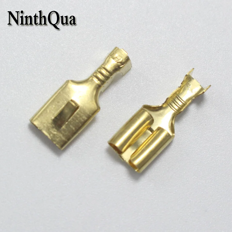 

50pcs Copper 6.3 Crimp Terminal 6.3mm Uninsulated Spring Connector Female Cold Terminal for Car Auto Bike ect