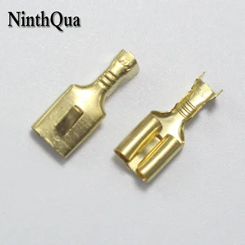 

50pcs Copper 6.3 Crimp Terminal 6.3mm Uninsulated Spring Connector Female Cold Terminal for Car Auto Bike ect