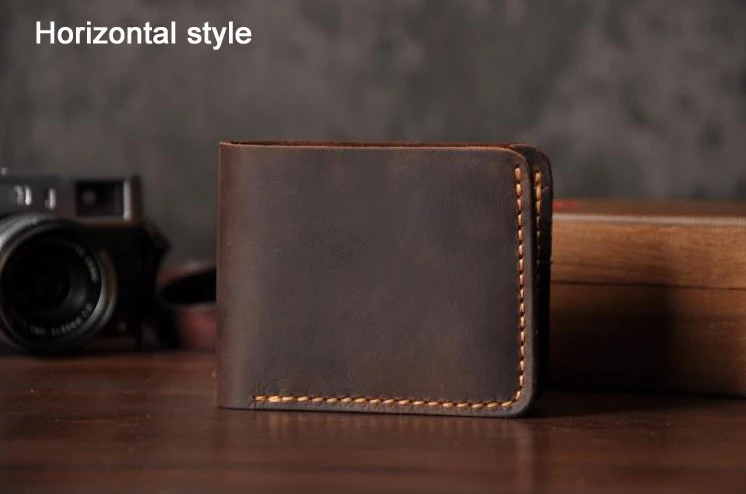 Horizontal Style Новинка, ручная работа, Ретро стиль, Короткий Мужской кошелек, кожа,, Crazy Horse, натуральная кожа, люкс класс, для мужчин, s, наличные, монета, кошелек, двойные зажимы для денег - Цвет: Horizontal Style