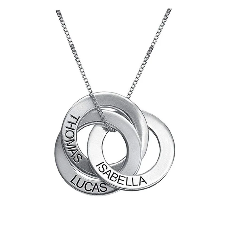 

Amxiu Fashion 925 Sterling Silver Circles Pendant Necklace Custom Personalized Three Names Necklace For Family Souvenirs Gifts