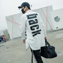 Уличная танцевальная длинная Стильная мужская рубашка с принтом и изогнутым подолом, мужская повседневная рубашка в стиле хип-хоп, рубашка Elong Justin Bieber