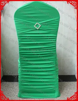 

NO.30 Green Ruffled Lycra/Spandex Chair Covers With Band/Sash And Rhombic Diamond Buckle&Pin For Wedding Home Decoration