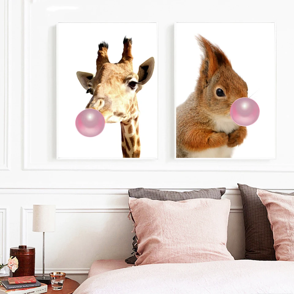 Giraffe-Squirrel-Rabbit-Balloon-Wall-Art-Canvas-Painting-Nordic-Posters-And-Prints-Wall-Pictures-For-Living (2)