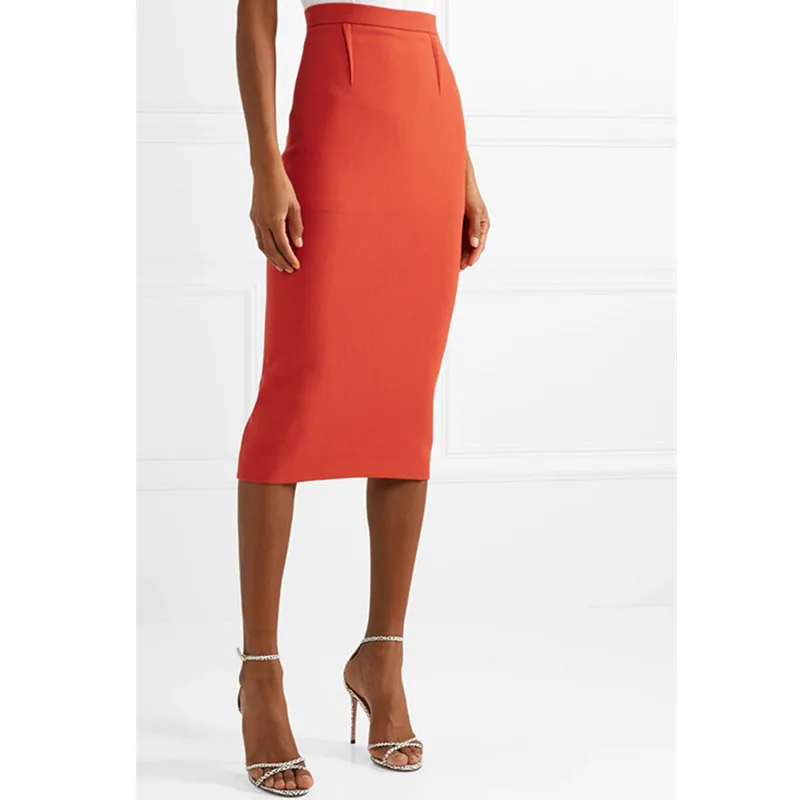 Women Skirts 2019 New Elegant Sexy Package Hip Skirt OL Commute Skirt Summer New Red Pencil Skirts Back Zipper Knee Length Skirt