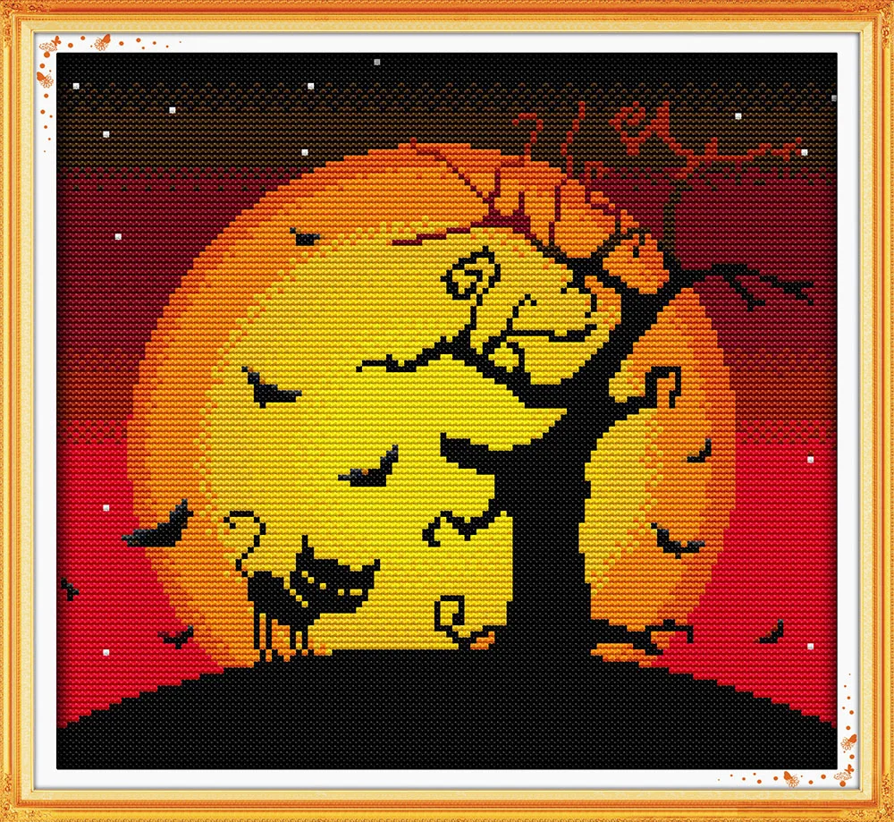 The night of Halloween (1), counted printed on fabric DMC 14CT 11CT