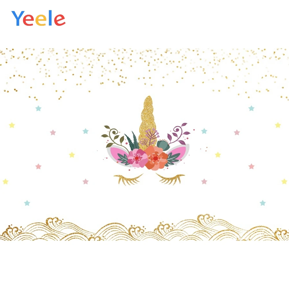 

Yeele Golden Unicorn Birthday Children Congratulation Photography Background Photographic Child Party Backdrop For Photo Studio
