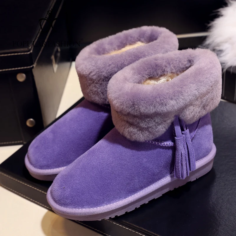 

Women Snow Boots Cute Fringe Winter Shoes Cow Suede Ankle Boots Female Fashion Warm Wool Blend Boots Non-Slip Snow Casual Shoe