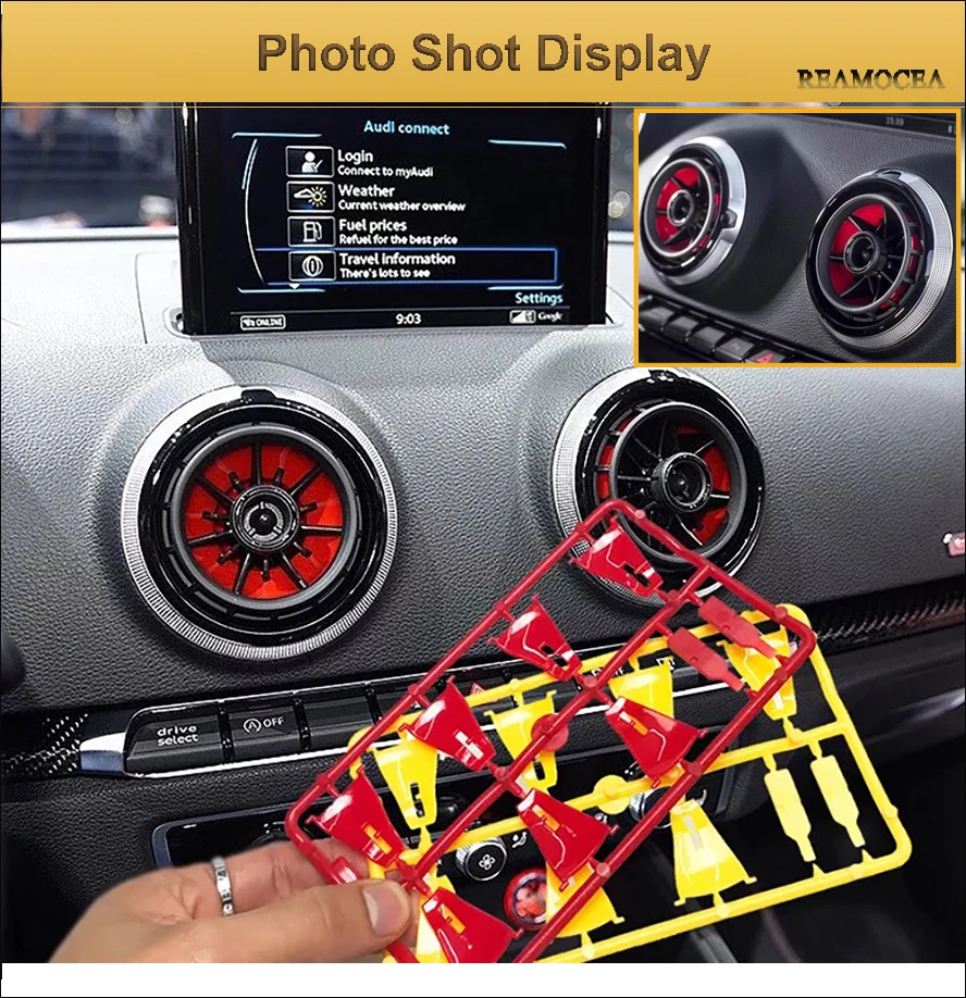 Reamocea 4PcsSet Red Yellow Car Air Condition AC Vent Outlet Blade Cover Trim For AUDI A3 S3 8V Pre-facelift 2014 2015 2016 (13)
