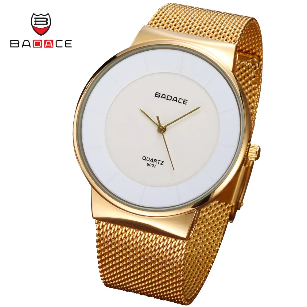 

BADACE Men Watch Top Brand Luxury Stainless Steel Gold Mesh Band Mens Watches Man Business Quartz-Watch Male Wristwatch 9007