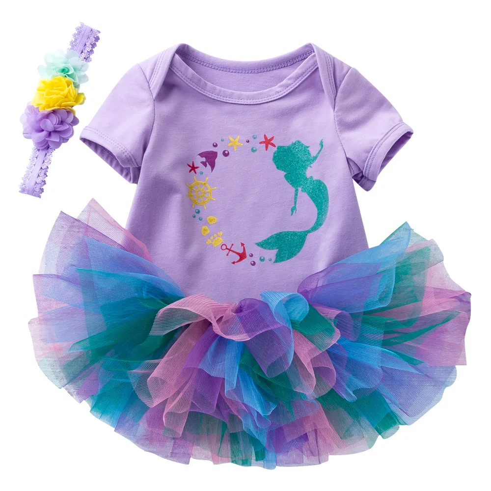 

3Pcs Baby Girl Set Violet Baby Outfit Print Headwear+Romper+Tutu Skirt Fashion Roupa Infantil Soft Babies Clothing Outfits