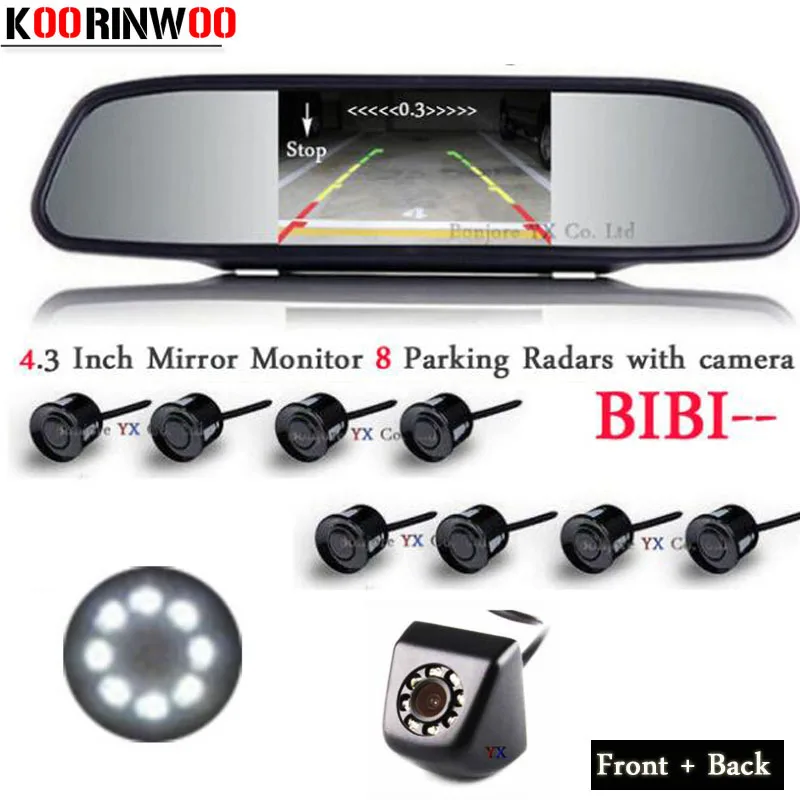 

Koorinwoo Car Parking Sensors 8 Radars Alarm Parktronic Monitor Mirror Front Camera Car Rear view Camera 8 lights Auto Detector