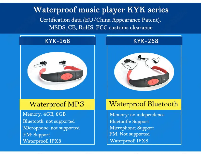 Летние наушники для плавания HIFI наушники mp3 плеер с радио FM Подводные IP68 шейным Водонепроницаемый mp3 для дайвинга спорта душ