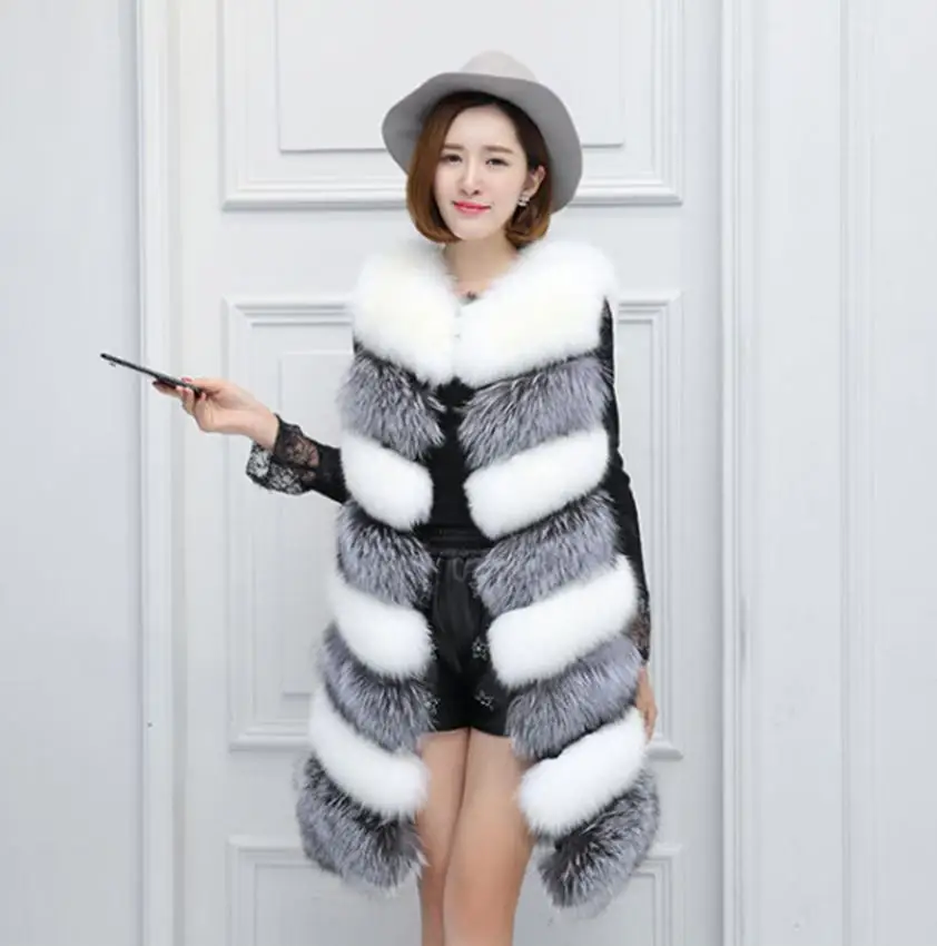 

New Womens Slim Mixed Color Immitation Fur Vest Coats S/3Xl Female Large Size Casual Waistcoats Fashion Imitation Fur Vest K1112