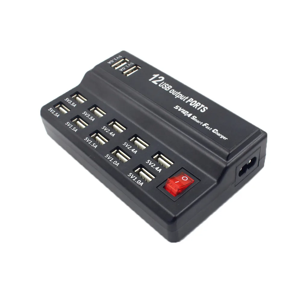 Многофункциональный 12 Порты и разъёмы Быстрая зарядка через usb станция 12A Мощность адаптер с защитой от перенапряжения для разъема наушников; iPhone, iPad, Ipod, 5V Мощность адаптер