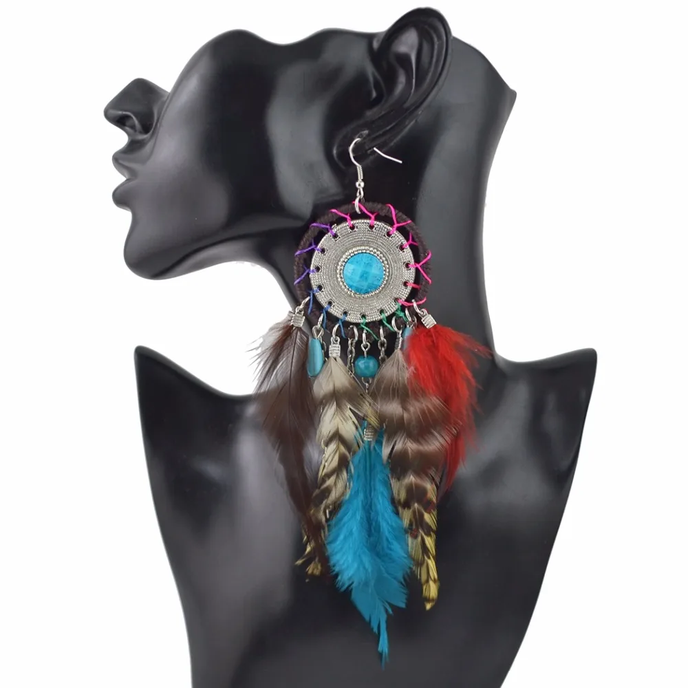 

Tribal Big Bohemian Feather Dangle Earring Indian Jewelry Colorful Tassel Drop Earrings for Women Christmas Gift orecchini piuma