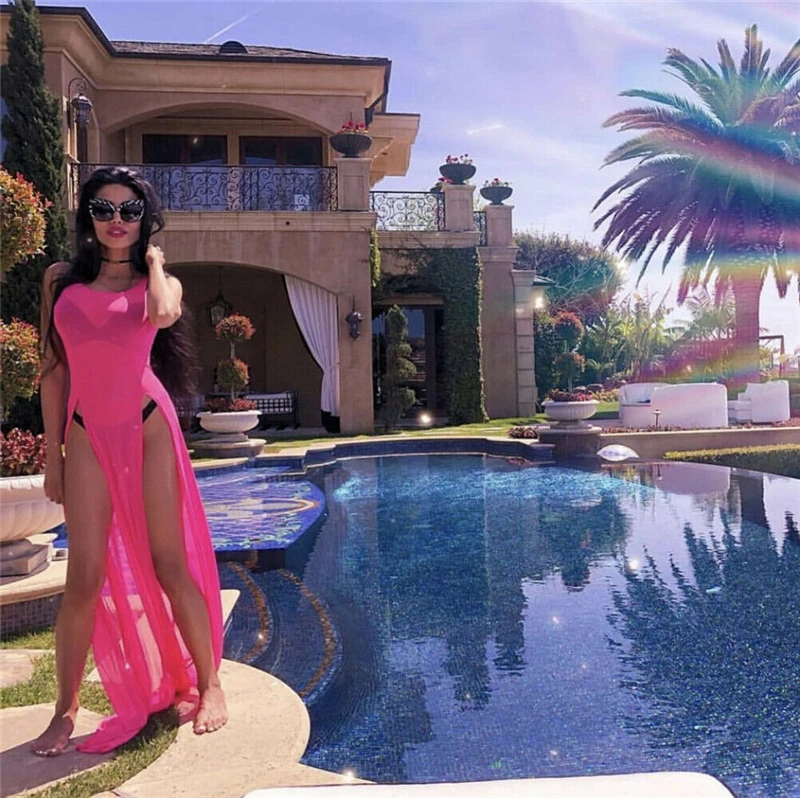 Women Mesh Sexy Sheer Bikini Cover up Elegant Transparent split Beach Dress Swimsuit Swimwear Playa tunic kaftan Beachwear Women Mesh Sexy Sheer Bikini Cover up Elegant Transparent split Beach Dress Swimsuit Swimwear Playa tunic kaftan Beachwear