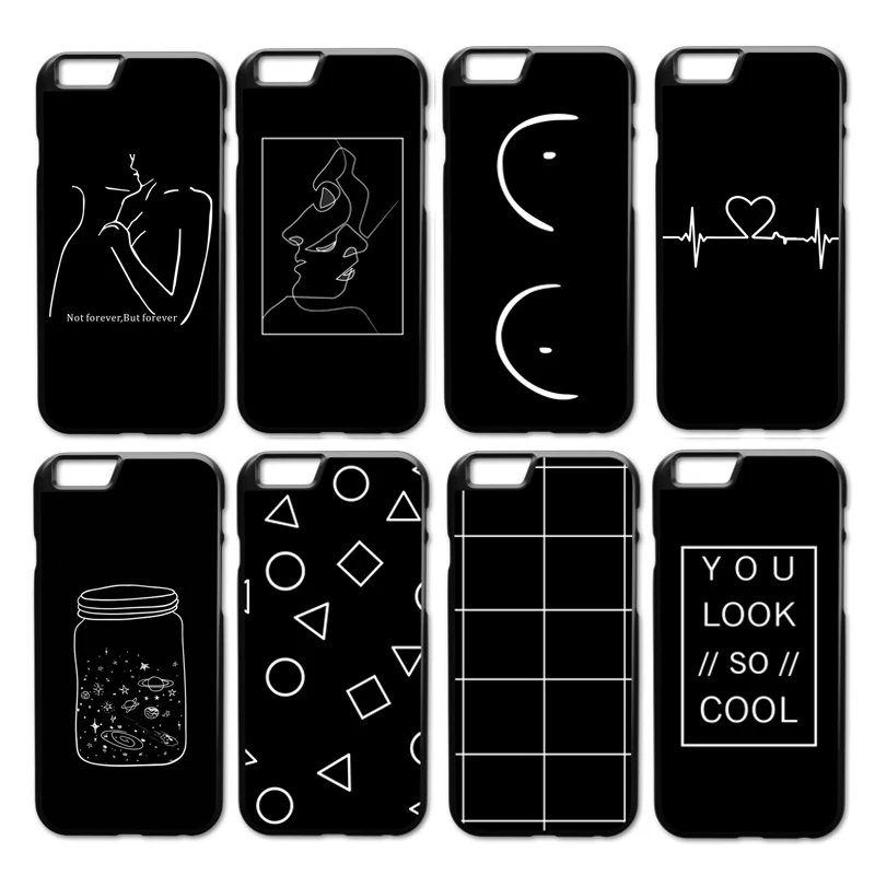 

Grid Heartbeat Love Relief Phone Case for iPhone 4 4S 5 5S 5C Printed Geometric for iPhone 6 6S 7 8 Plus X Close Noir Black Capa